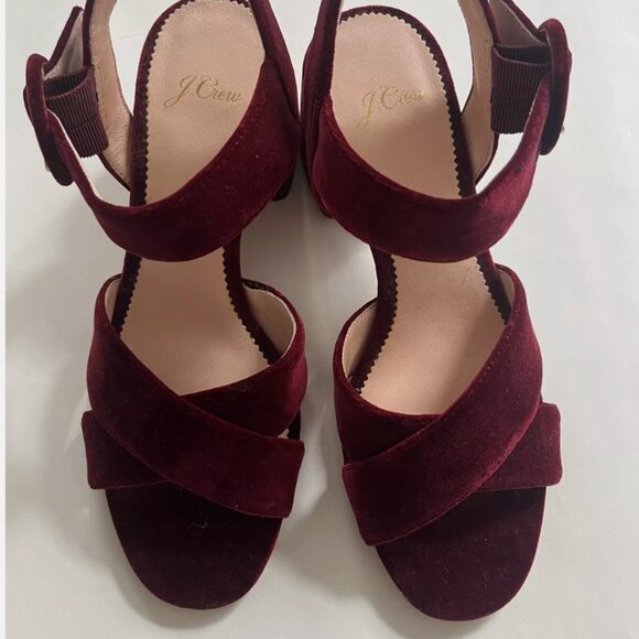 J. Crew Velvet Penny Sandals Burgundy Retro Inspired Ankle Straps Size 7 - Picture 2 of 5